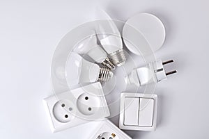 Electric light set with dimmer switch, controllable lighting. Saving energy concept, device designed to change electrical power