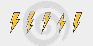 Electric lightning bolt logo set for your needs. Thunder icon. Modern flat style vector illustration