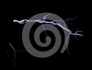 Electric lightning discharge on a black background