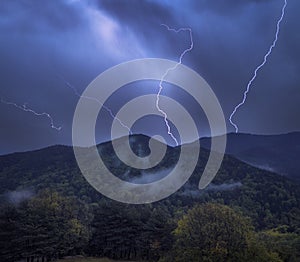 Electric Lightning Strikes Dramatic Night Sky in Powerful Thunderstorm
