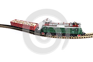 Electric locomotive model with wagons isolated on white