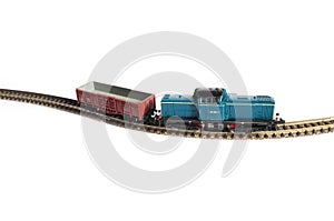 Electric locomotive model with wagons isolated on white