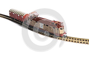 Electric locomotive model with wagons isolated on white
