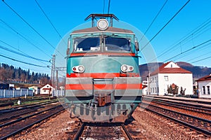 Electric locomotive on rails