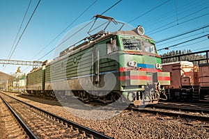 Electric locomotive on rails