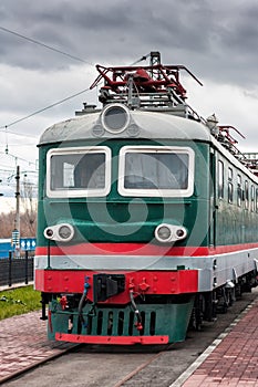 Electric locomotive on the station platform