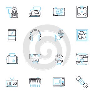 Electric machinery linear icons set. Battery, Windings, Generators, Transformers, Motors, Commutator, Regulator line