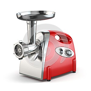 Electric meat grinder on white.