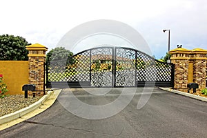 Electric Metal Exit Gate With Brick Columns