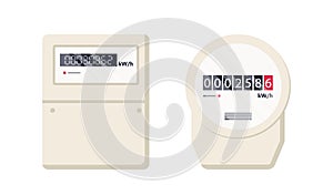Electric meter. Automatic meter electric power. Household or industrial measuring equipment in flat style. Electricity