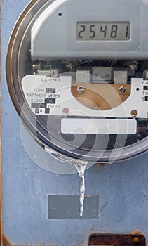 Electric meter, closeup, on outside wall
