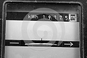 electric meter with numbers in kwh for measuring the electricity consumed