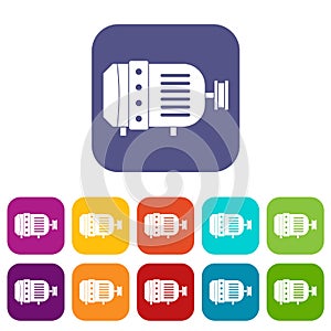 Electric motor icons set flat