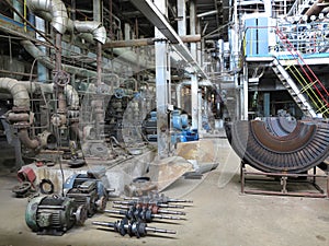 Electric motor water pump under repair at power plant