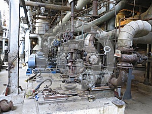 Electric motors driving industrial water pumps during repair