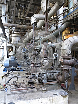 Electric motors driving industrial water pumps during repair