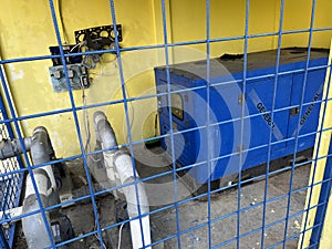 Electric motors driving water pumps for irrigation.