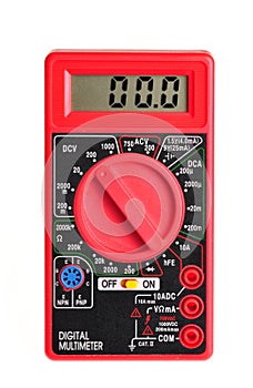 Electric multimeter with digital display on white