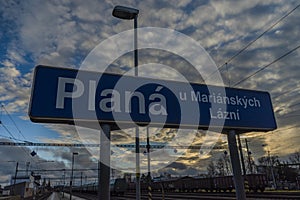 Electric multiple unit train in Plana u Marianskych Lazni station in evening