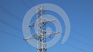 Electric network pole. Power technology. Metal construction. Strategic resources. Ecology power.