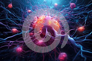 Electric Neurons brain. Generate Ai