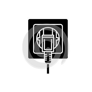 Electric outlet black icon, vector sign on isolated background. Electric outlet concept symbol, illustration