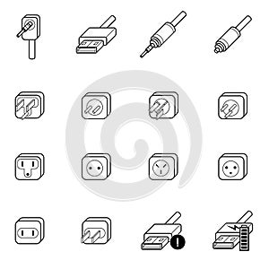 Electric outlet,cable wire and plug icon