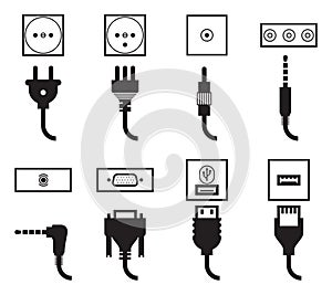 Electric outlet and plug icons set