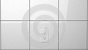 Electric outlet on reflective tiled wall 3d illustration