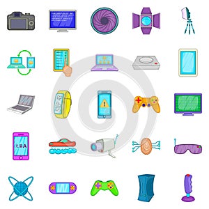 Electric parts icons set, cartoon style
