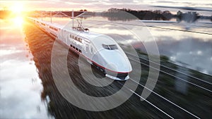 Electric passenger train. Very fast driving. journey and travel concept. 3d rendering.