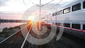 Electric passenger train. Very fast driving. journey and travel concept. 3d rendering.