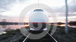 Electric passenger train. Very fast driving. journey and travel concept. 3d rendering.