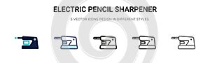 Electric pencil sharpener icon in filled, thin line, outline and stroke style. Vector illustration of two colored and black