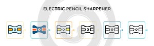 Electric pencil sharpener vector icon in 6 different modern styles. Black, two colored electric pencil sharpener icons designed in