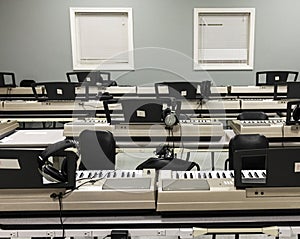 Electric pianos in a music classroom in a high school