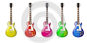 Electric playing jazz and rock guitars set. Realistic detailed guitars on white background Musical instrument modern