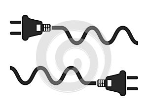 Electric plug and cord icon set, black isolated on white background, vector illustration.