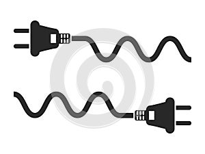 Electric plug and cord icon set, black isolated on white background, vector illustration. photo