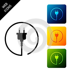 Electric plug icon isolated. Concept of connection and disconnection of the electricity. Set icons colorful square