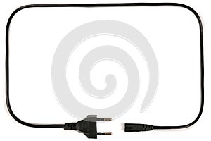 Electric plug isolated on white background. Black power cable with plug