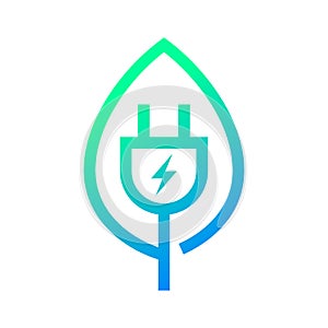 Electric plug in leaf shape icon, Renewable power and clean energy, Eco friendly charging symbol, Vector illustration.