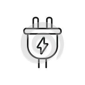 Electric plug, in line design. Electric, Plug, Power, Outlet, Socket, Connection, Adapter on white background vector