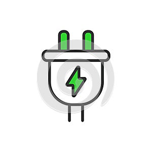 Electric plug, in line design, green. Electric, Plug, Power, Outlet, Socket, Connection, Adapter on white background