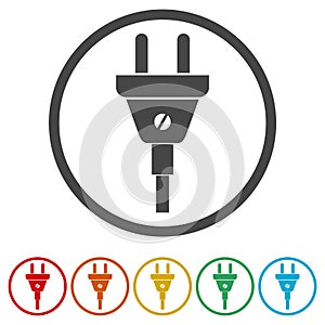 Electric plug sign icon, Power energy symbol, 6 Colors Included