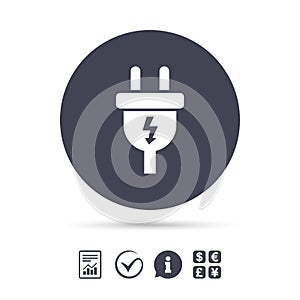 Electric plug sign icon. Power energy symbol.