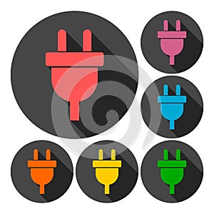 Electric plug sign icon, Power energy symbol set with long shadow
