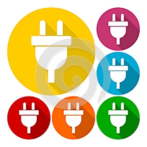 Electric plug sign icon, Power energy symbol set with long shadow