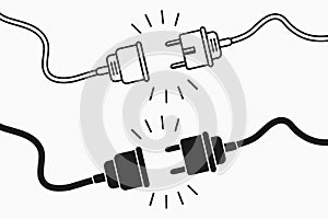 Electric plug and socket. 404 error concept, set of flat and line design elements for disconnect web page.