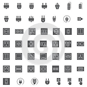 Electric plug and socket set vector icon set solid isolated on white background